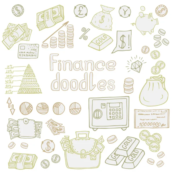 Doodle Business Finanse Isolés Illustration Vectorielle — Image vectorielle