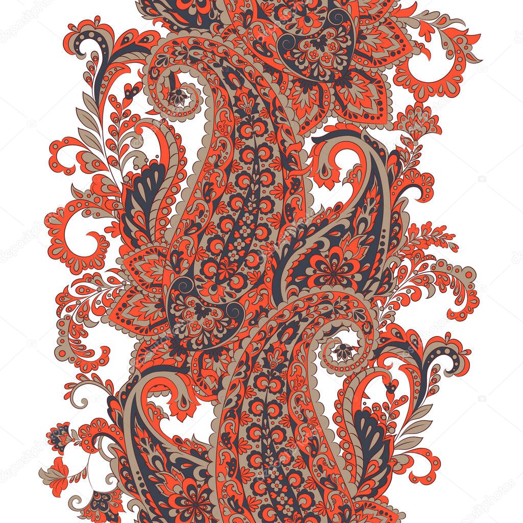 Paisley Damask ornament. Isolated Vector border