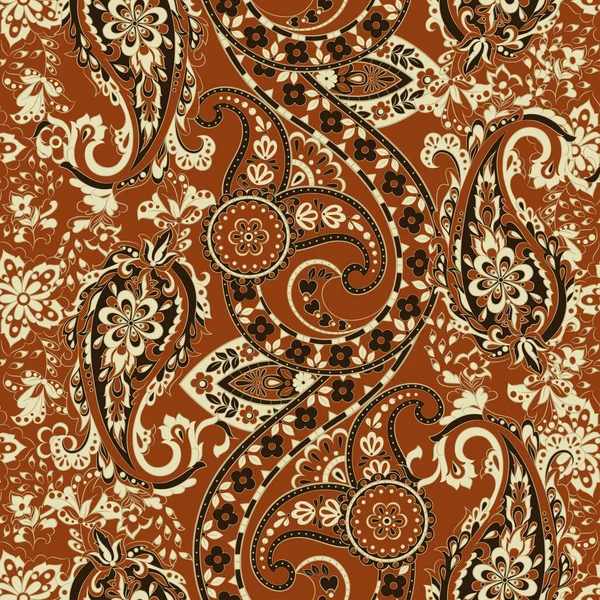 Modello Paisley Senza Cuciture Con Fiori Stile Indiano Sfondo Vettoriale — Vettoriale Stock