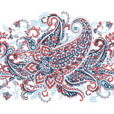 Şal desenli, dikişsiz sınır deseni. Vektör etnik süsü