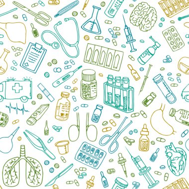 Tıbbî karalama. El çizimi vektörsüz desen