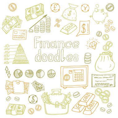 Doodle Business ve Finanse izole edildi. Vektör illüstrasyonu 