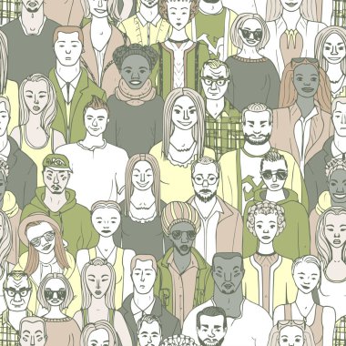 Kalabalık insan. Elle çizilen insanların kusursuz vektör deseni
