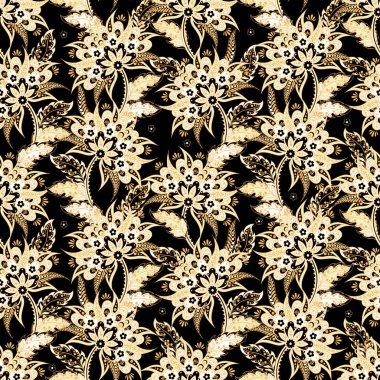 Etnik çiçekler kusursuz vektör deseni. Çiçek mahsulü arka plan