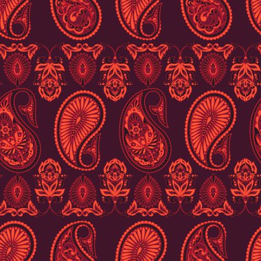 Çiçeksiz desenli desenli şal desenli süs. Asya tekstil biçiminde vektör illüstrasyonu