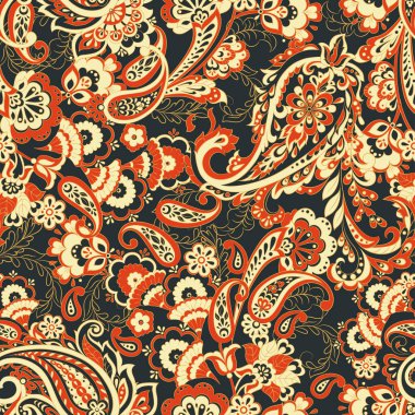 Çiçeksiz desenli desenli şal desenli süs. Asya tekstil biçiminde vektör illüstrasyonu