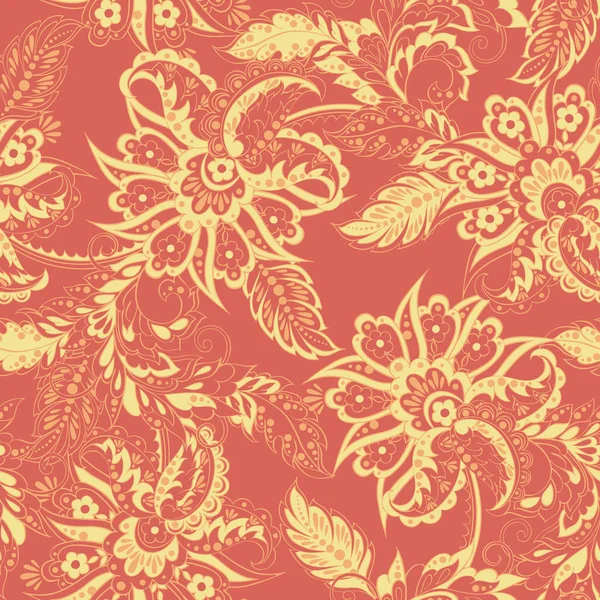 バティックスタイルの花のシームレスなパターン ベクトル背景 — ストックベクタ