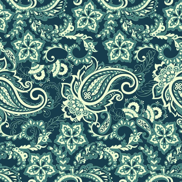 民俗バティックベクトル装飾 エスニックペイズリー花のシームレスなパターン — ストックベクタ
