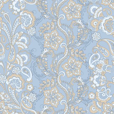 Etnik çiçekler kusursuz vektör deseni. Çiçek mahsulü arka plan