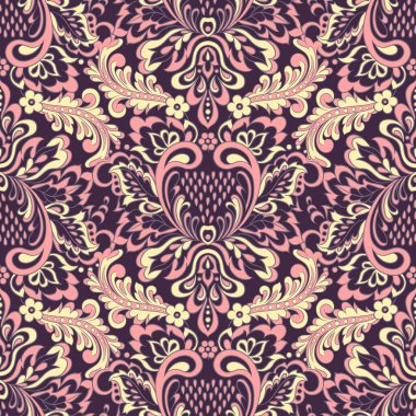 damask çiçekleri kusursuz vektör deseni. Çiçek mahsulü arka plan