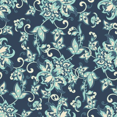 Etnik çiçeklerle kusursuz bir düzen. Vektör Çiçek İllüstrasyonu