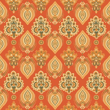 Çiçekli desensiz desen. Asya tekstil biçiminde vektör illüstrasyonu