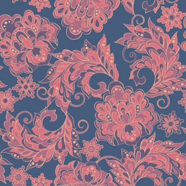 Etnik çiçekli çiçek deseni. Vintage tarzında Kusursuz Vektör Resimleri