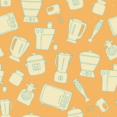 Mutfak aletleri kusursuz. El çizimi elektrikli cihazların vektör çizimi 