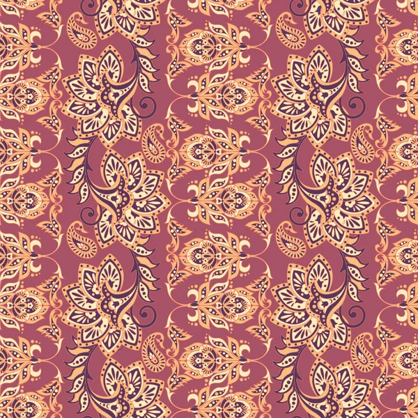 Blommig Sömlös Textil Mönster Asiatisk Batik Stil — Stock vektor