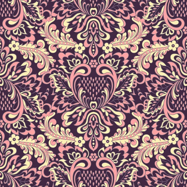 Damassé Fleurs Motif Vectoriel Sans Couture Fond Vintage Floral — Image vectorielle