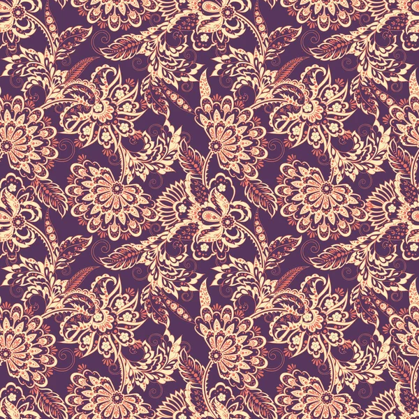 Fleurs Ethniques Motif Vectoriel Sans Couture Fond Vintage Floral — Image vectorielle