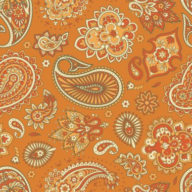 Çiçeksiz desenli desenli şal desenli süs. Asya tekstil biçiminde vektör illüstrasyonu