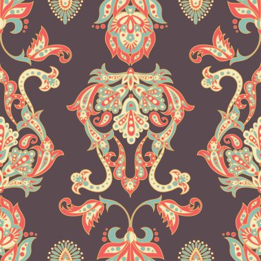 Etnik çiçekler kusursuz vektör deseni. Çiçek mahsulü arka plan