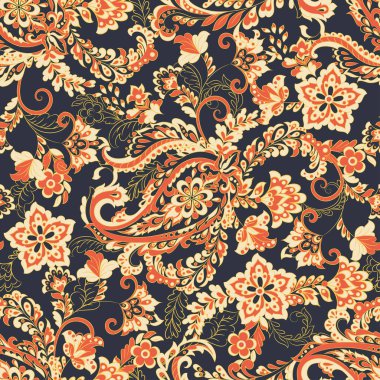 Paisley dikişsiz çiçek deseni. Vektör vintage arkaplanı