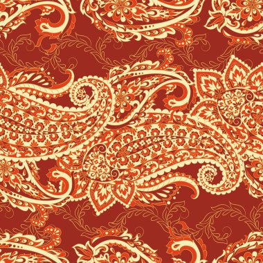 Çiçeksiz desenli desenli şal desenli süs. Asya tekstil biçiminde vektör illüstrasyonu