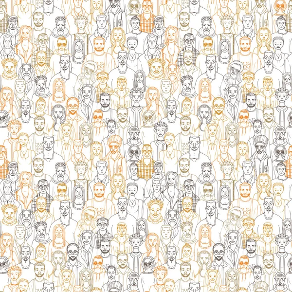 Nahtloses Muster Handgezeichneter Gesichter Vektorillustration Der Menschenmenge — Stockvektor