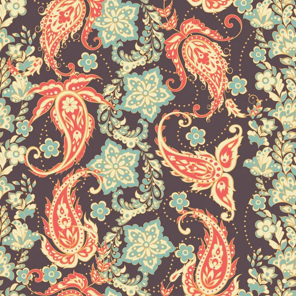 Paisley Floreale Senza Cuciture Modello Vettoriale — Vettoriale Stock