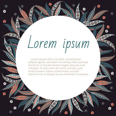 Yuvarlak çerçeveli ve çiçekli bir tebrik kartı.