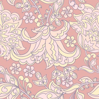 Etnik çiçeklerle kusursuz bir düzen. Asya tekstil tarzında Vektör Çiçek İllüstrasyonu