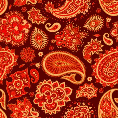 Çiçeksiz desenli desenli şal desenli süs. Asya tekstil biçiminde vektör illüstrasyonu