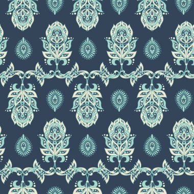Hint usulü çiçek desenli, pürüzsüz Damask deseni. Çiçek vektör duvar kağıdı