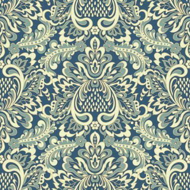 damask çiçekleri kusursuz vektör deseni. Çiçek mahsulü arka plan