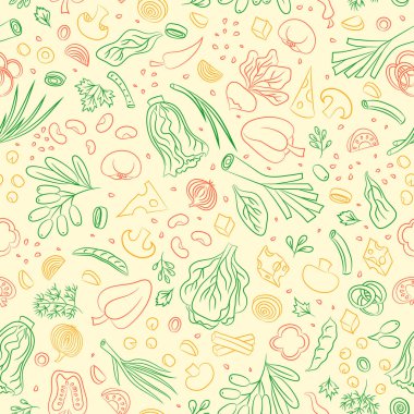 Sebzeli dikişsiz sebze deseni. Gıda vektörü arkaplanı