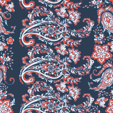 Folklorik Batik vektör süsü. Paisley Çiçeksiz desen.