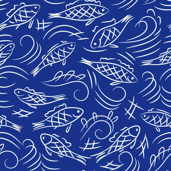 Hand Drawn Fish Seamless Vector Pattern — Stock Vector