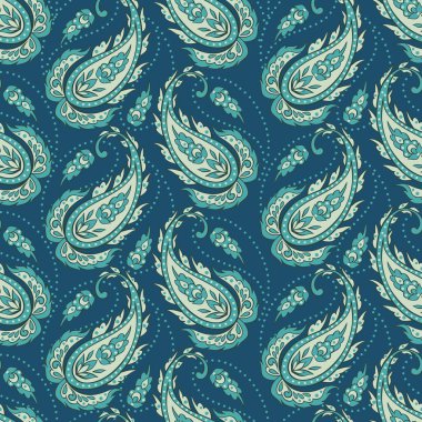 Çiçeksiz desenli desenli şal desenli süs. Asya tekstil biçiminde vektör illüstrasyonu