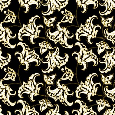 Klasik çiçeklerin dikişsiz deseni. Etnik çiçek vektör arkaplanı