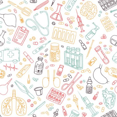 Tıbbî karalama. El çizimi vektörsüz desen