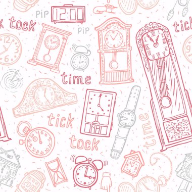 Seamless watches background. Vector time symbols. Hand-drawn illustration. clipart