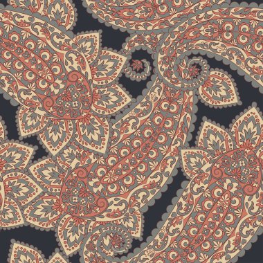 Etnik çiçeklerle kusursuz desen. Asya tekstil tarzında Vektör Çiçek İllüstrasyonu