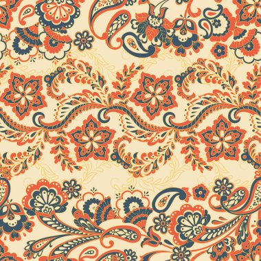 Etnik çiçekler kusursuz vektör deseni. Çiçek mahsulü arka plan