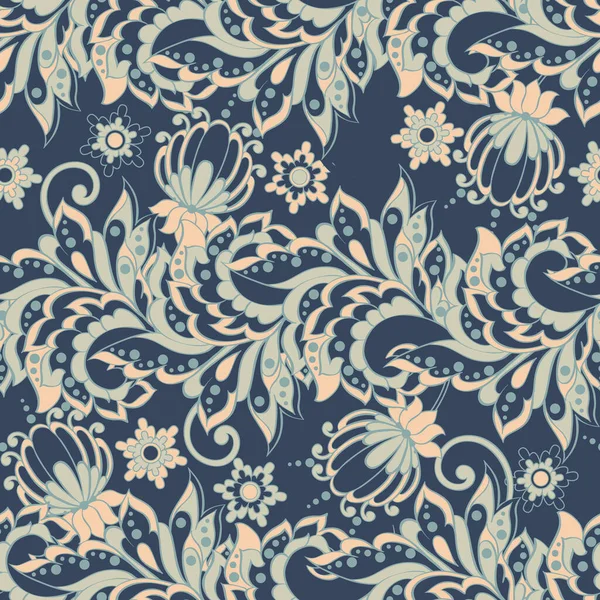 Indiase Bloemen Naadloos Patroon Batik Stijl — Stockvector