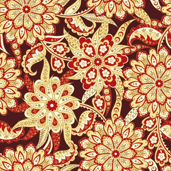 Этнические Цветы Бесшовный Векторный Рисунок — стоковый вектор