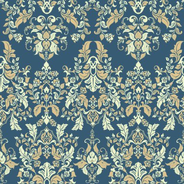 Duvar kağıtları için vektör illüstrasyon dokusu, kumaş desenleri. Barok Şam Çiçeksiz desenli.
