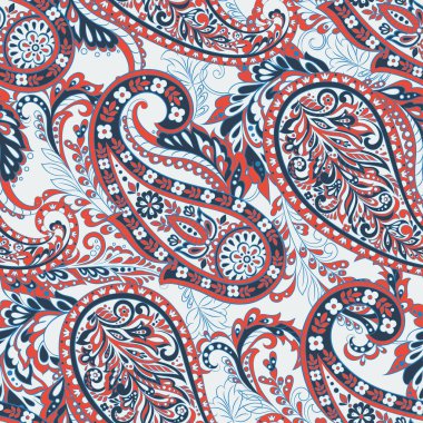 Çiçeksiz desenli desenli şal desenli süs. Asya tekstil biçiminde vektör illüstrasyonu