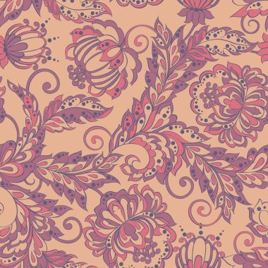 Klasik çiçeklerin dikişsiz deseni. Etnik çiçek vektör arkaplanı