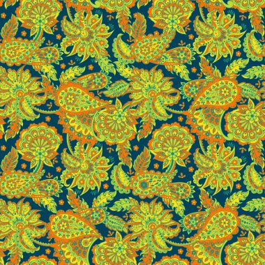 Hint tarzında kusursuz desenli. Çiçek vektör illüstrasyonu