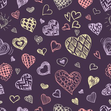 Kalpler kusursuz desen. Sevgililer Günü arkaplanı elle çizilmiş