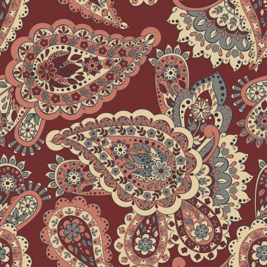 Çiçeksiz desenli desenli şal desenli süs. Asya tekstil biçiminde vektör illüstrasyonu