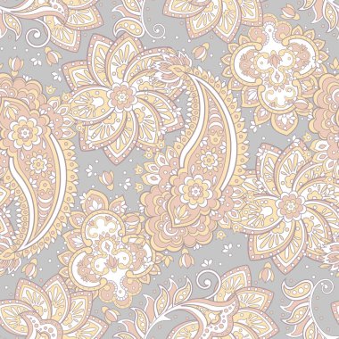 Etnik çiçekler ve yaprak ile kusursuz bir desen, klasik tarzda vektör çiçekli illüstrasyon